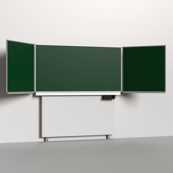 Klapp-Schiebetafel wandmontiert, mit Fuß, Mittelfläche 200x100 cm, Stahlemaille grün 